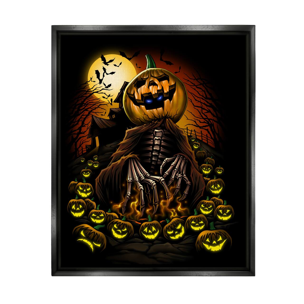 Stupell Industries Spooky Pumpkin Skeleton Haunted Woods Framed Floater Canvas Wall Art
